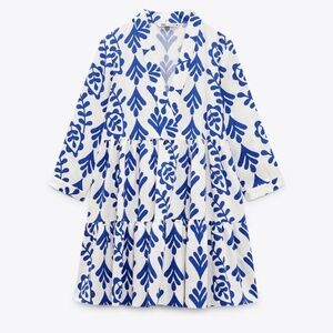 Zara Blue & White Printed Swing Dress - Large